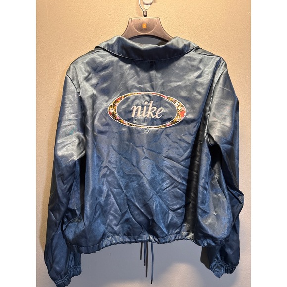 Nike Shiny Greenish Blue Snap Button Jacket Athletic Athleisure Size M - Picture 5 of 7